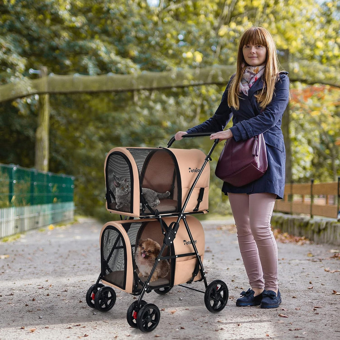GOPLUS Doppeltschichtiger faltbarer Haustierwagen, 2-stufiger 3-in-1 Haustierwagen auf Rädern, 2 Bre