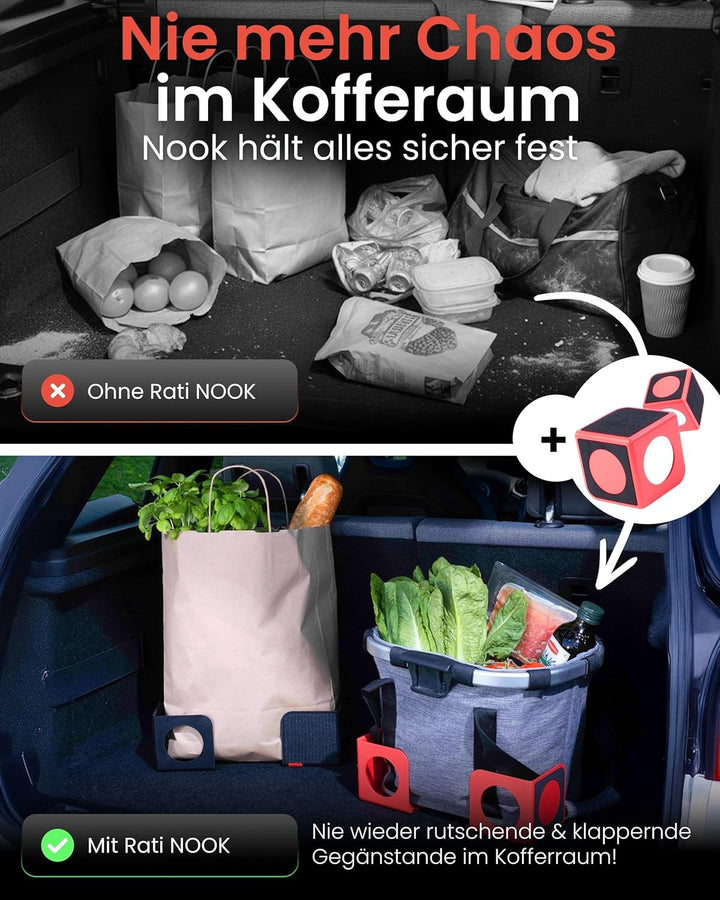 rati Nook 2x Kofferraum Organizer Klett & Antirutschpads Gepäckfixierung Kofferraum - Auf jeder Ober