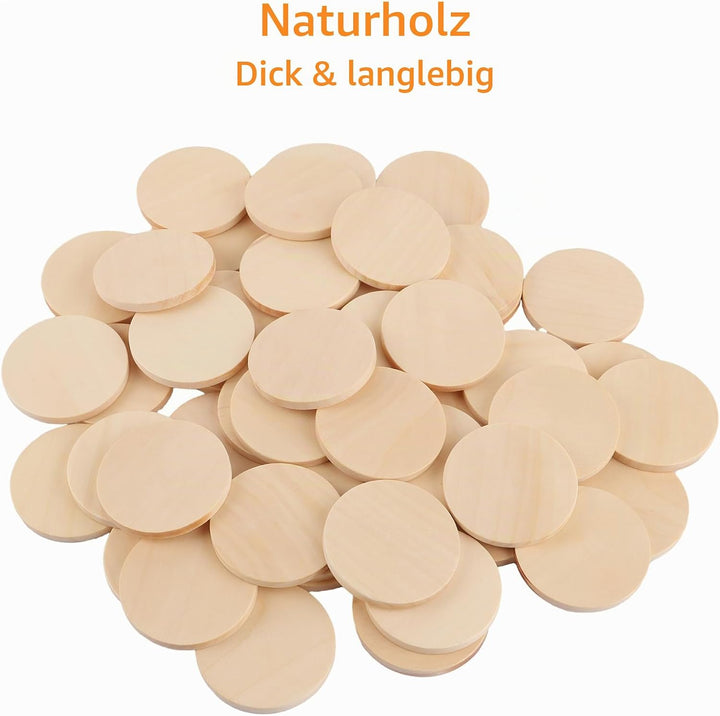 100er-Set 5cm Holzscheiben, 50mm Holz Scheiben, 5 mm dick Unvollendete Holzplatte, Holzscheiben zum