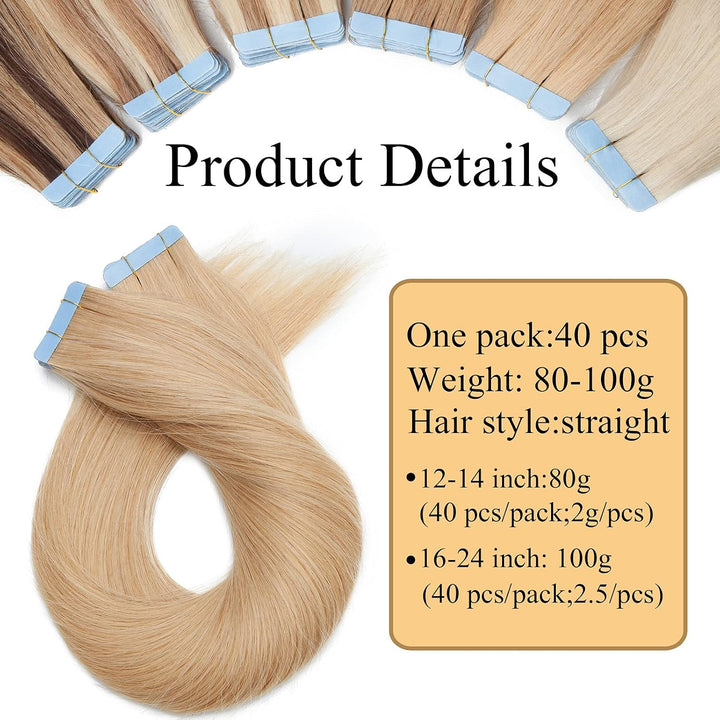 SEGO Tape in Extensions Echthaar Haarverlängerung Klebeband Haarteil 100% Remy Human Haar (40 stück+