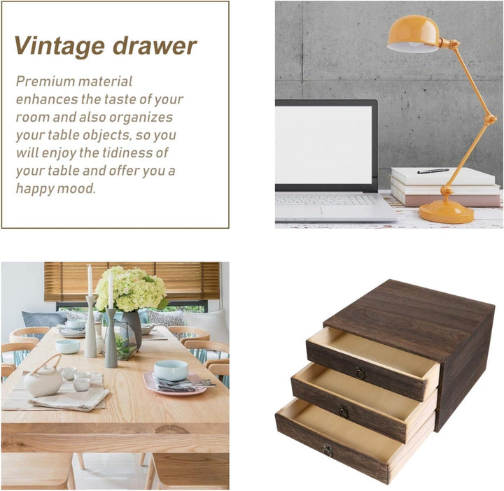 UPKOCH Schubladenbox Holzbox Holzkisten Holzschubladen Schubladencontainer Organizer 3 Schubladen Au