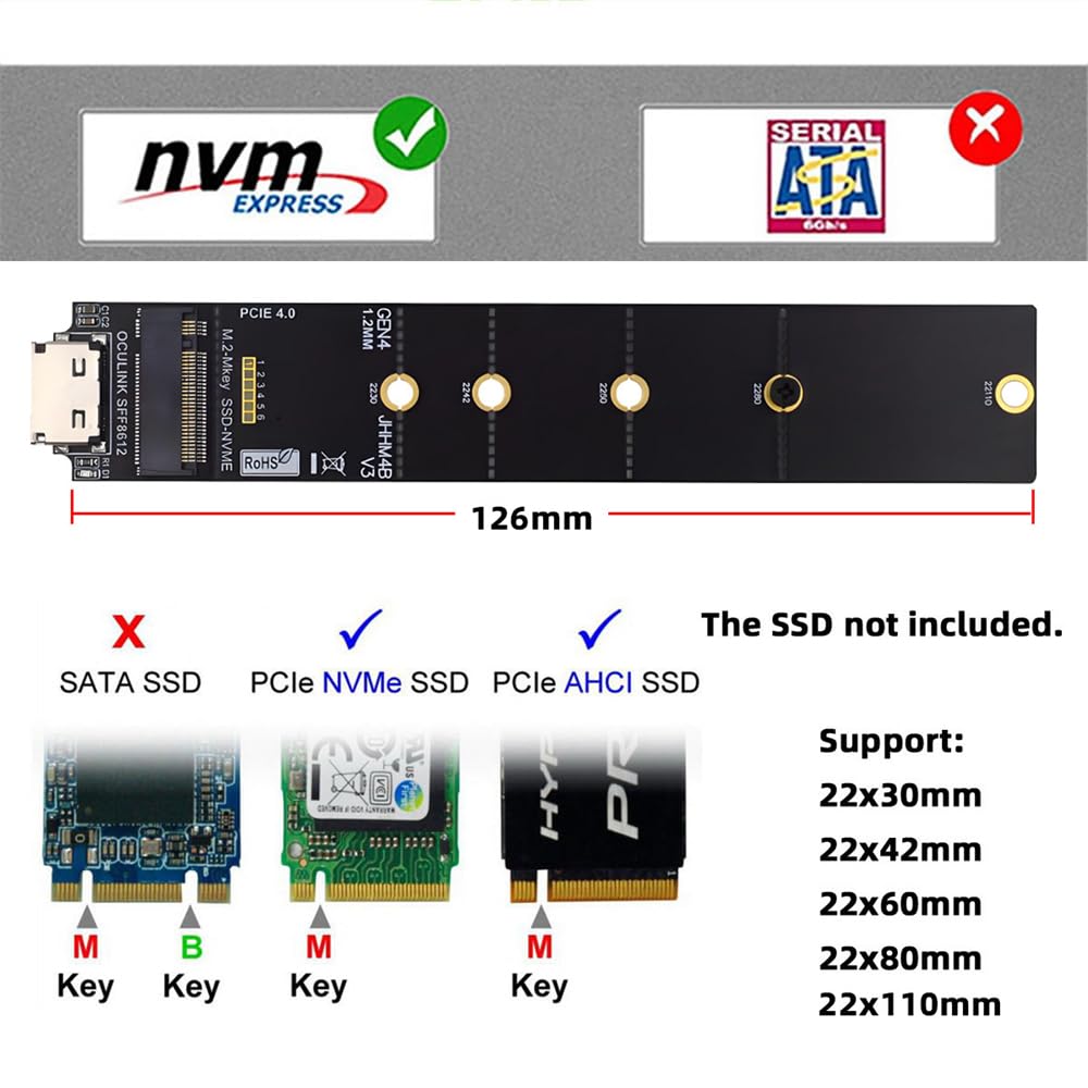 cablecc NVME 2280 PCIe 4.0 M.2 NGFF M-Key auf Oculink SFF-8612 SFF-8611 PCIe SSD PCBA Adapter für Ma