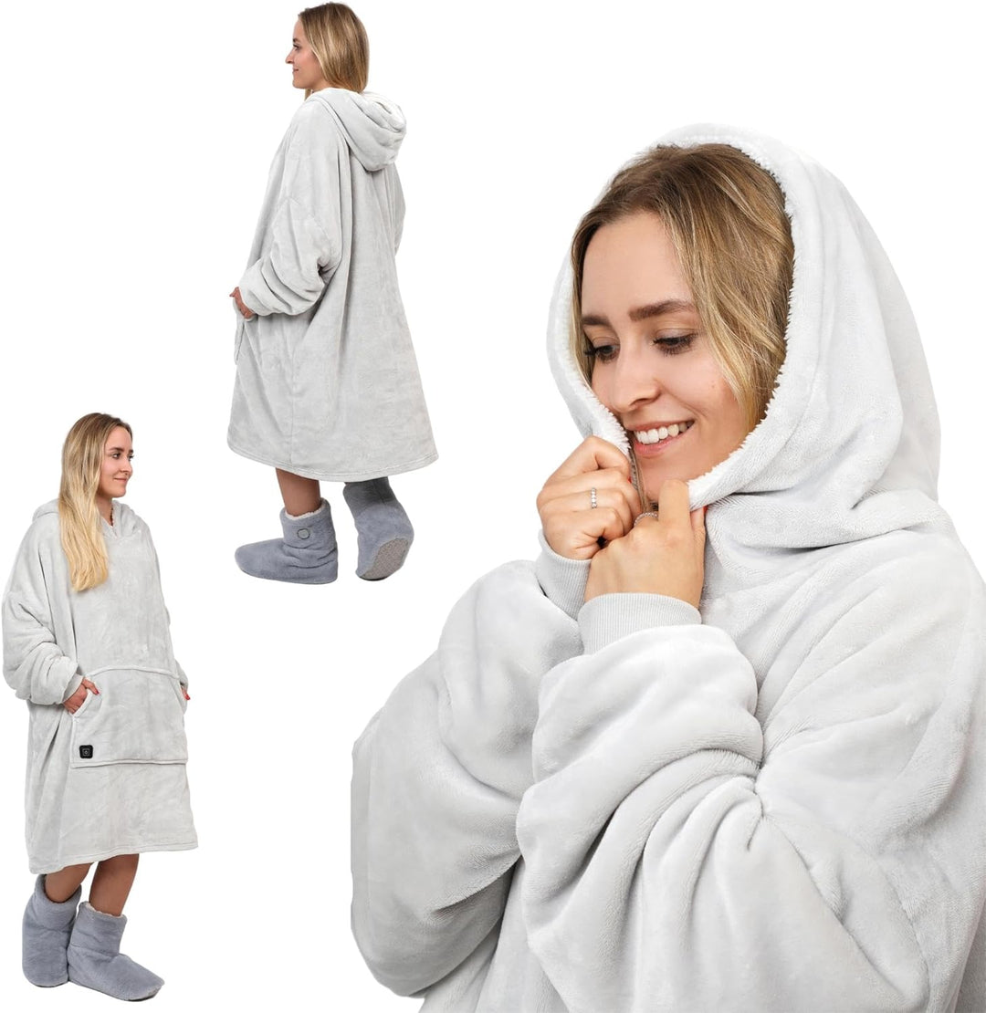 NorthHeat Beheizter Kuschel Hoodie | flauschige Ärmel Decke beheizbar | perfekt für Freundin, Mama u