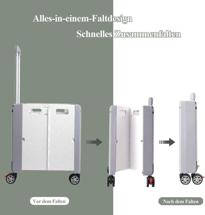 Einkaufstrolley mit Rollen Klappbar, Einkaufskorb mit Deckel und neigbarer Teleskopgriff, Multifunkt