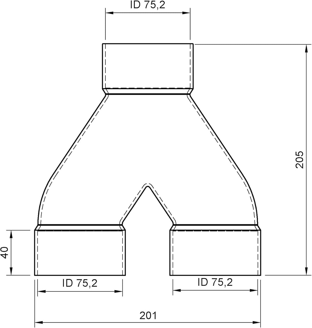 DRUCKKRAFT Y-Verteiler DN75 Muffe → 2× DN75 Muffe | 3-Wege Rohrverteiler für Werkstatt Absaugung | H