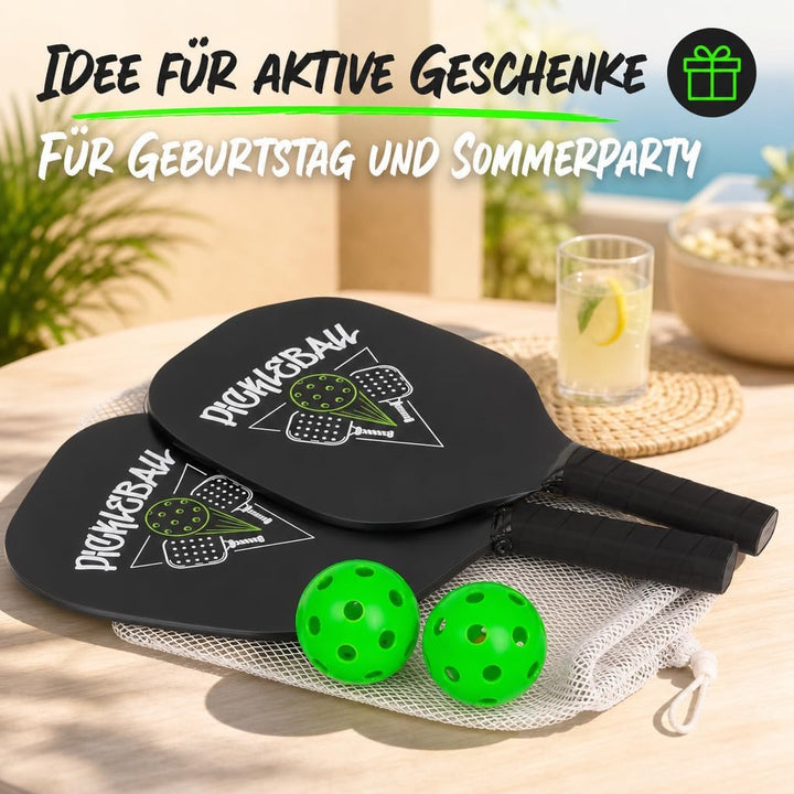 MIJOMA Pickleball Schlägerset – 2 robuste Schläger &amp; 2 grüne Bälle im Netz – Perfekt für Anfänger &amp;