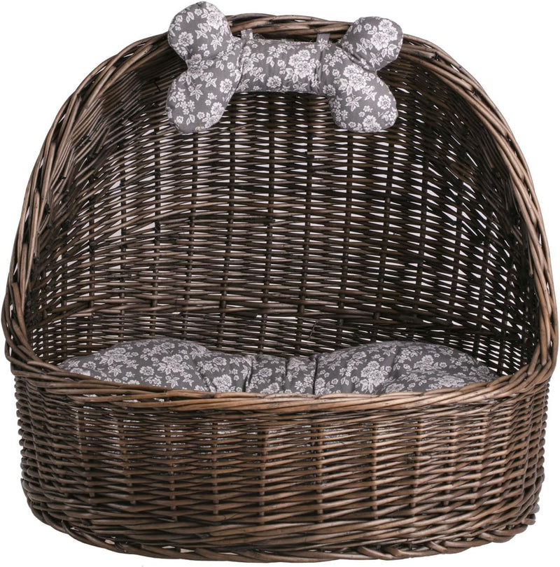 e-wicker24 Hundekorb/Katzenkorb aus Weide, Korb, Dunkelbraun, 60 x 46 x 48 cm, Dunkelbraun