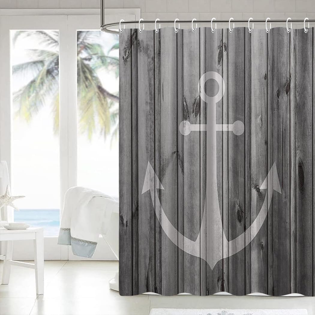 Rustikaler Grauer Anker Holz Duschvorhang Badezimmer Dekorative 180 x 200 cm H180 x B200 cm (1er Pac