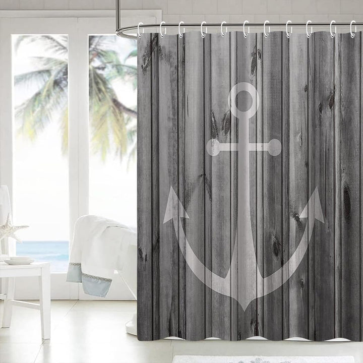 Rustikaler Grauer Anker Holz Duschvorhang Badezimmer Dekorative 180 x 200 cm H180 x B200 cm (1er Pac