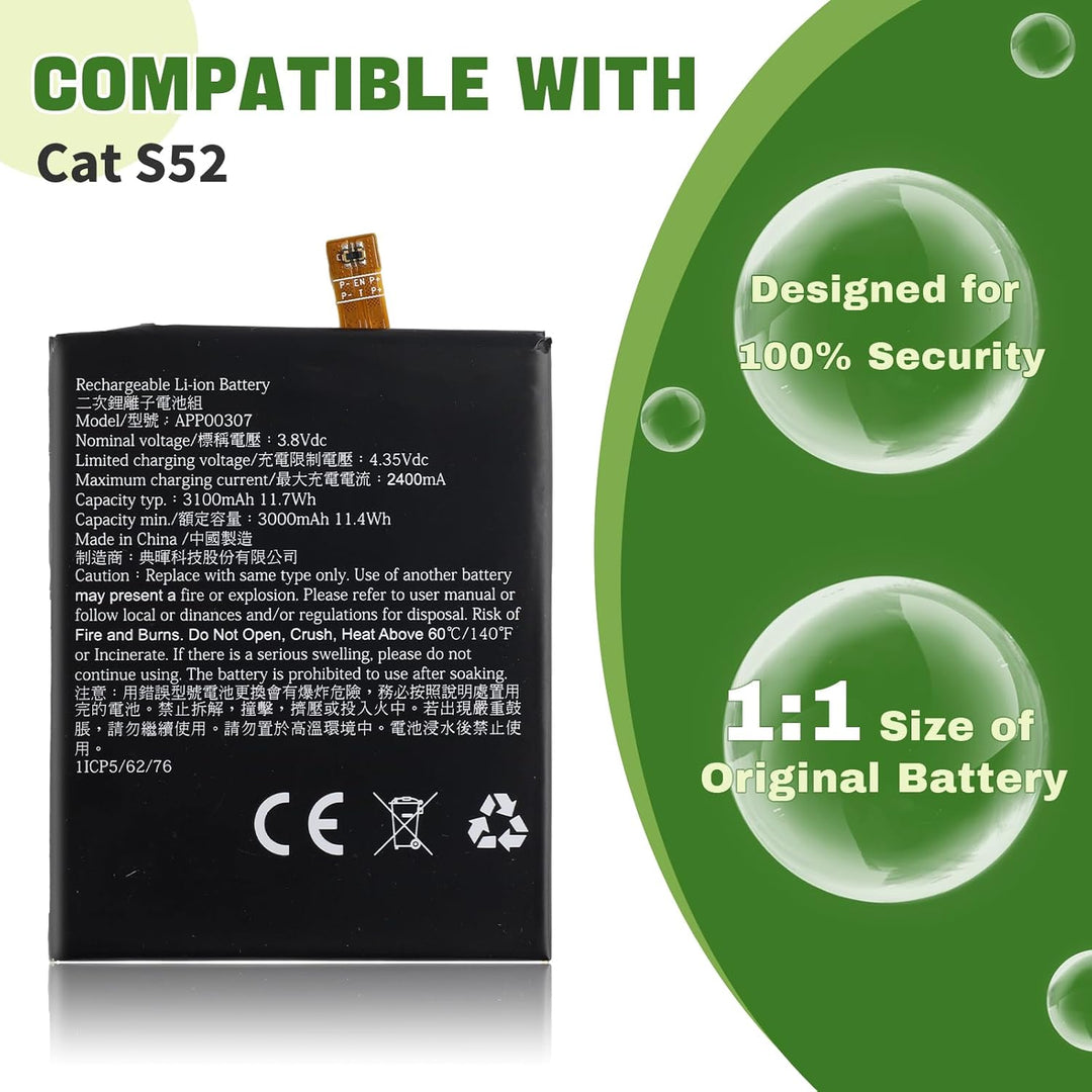 Neu APP00307 Akku Ersatz Kompatibel mit Caterpillar Cat S52 Mobile Phone Smartphone Ersatzbatterie m