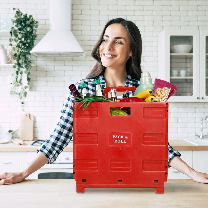 Relaxdays Einkaufstrolley, Klapptrolley mit Rollen & Teleskopgriff, bis 35 kg, Faltbare Einkaufshilf