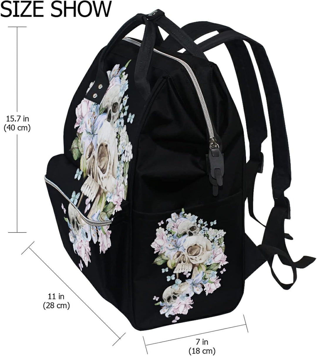 Schöne Aquarell-Totenkopf-Rosen Wickeltasche Reiserucksack Grosse Kapazität Schulter Mom Taschen für