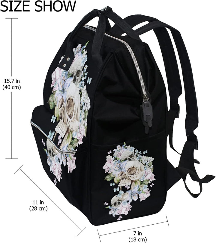 Schöne Aquarell-Totenkopf-Rosen Wickeltasche Reiserucksack Grosse Kapazität Schulter Mom Taschen für