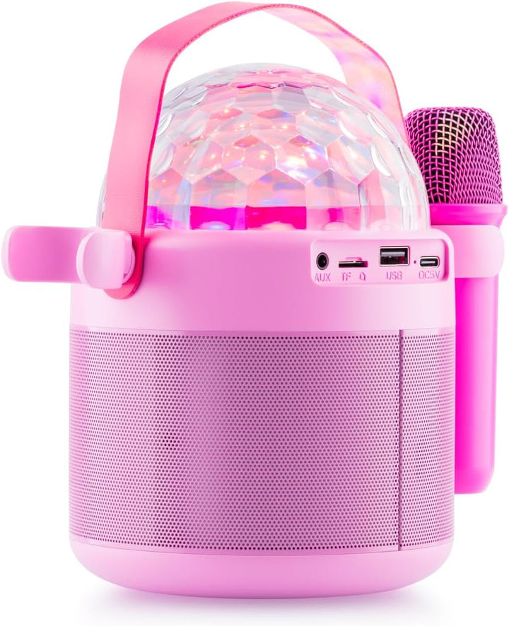 GOGEN Disco Kinder‑Bluetooth‑Party‑Lautsprecher I 6,5W I Karaoke mit 2 Mikrofonen I Licht‑Effekte I