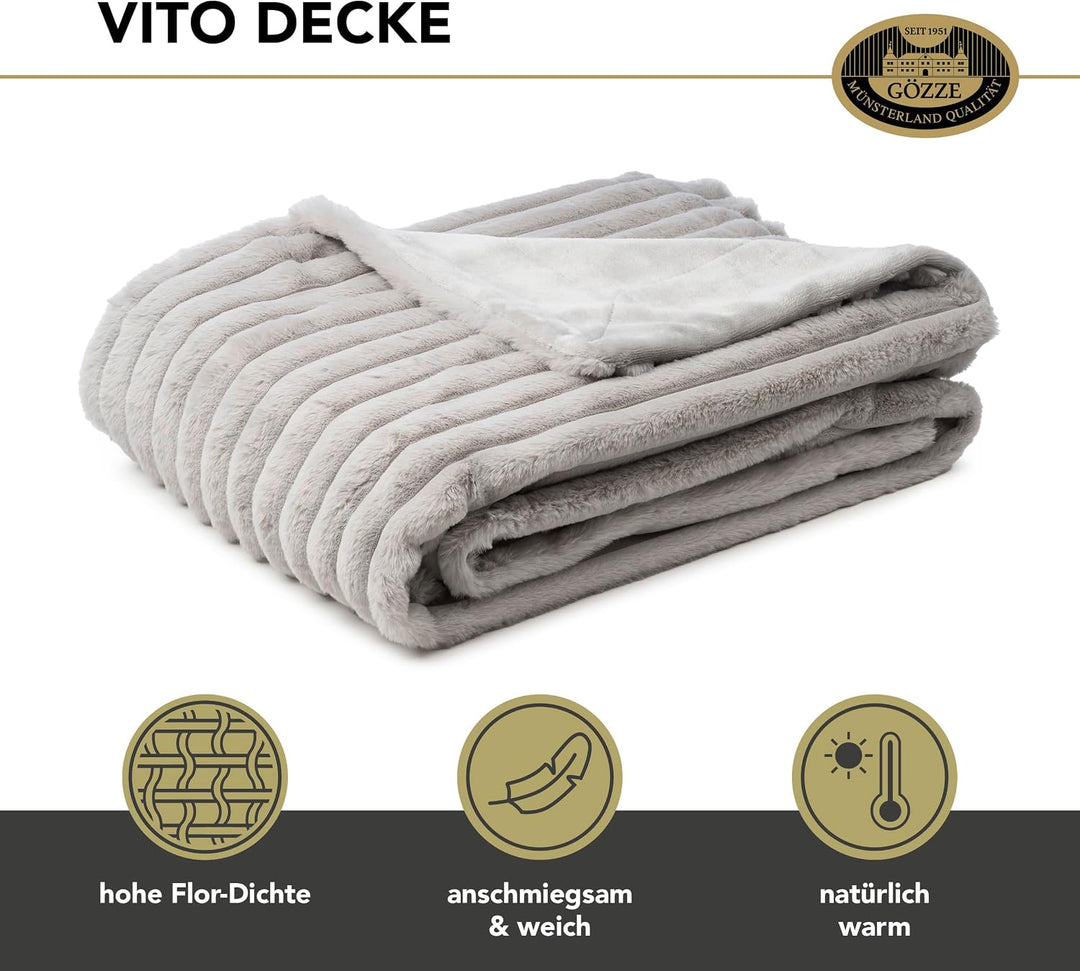 Gözze - Wohndecke Vito, Luxuriöse Fellimitat-Decke, Cord-Kuscheldecke mit weicher Rückseite, 150 x 2