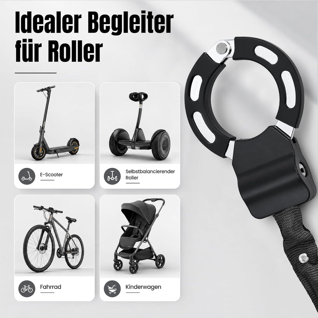 E Scooter Tasche mit Schloss, E Scooter Schloss mit Tasche 2L, 7mm Handschellenschloss für Roller, B