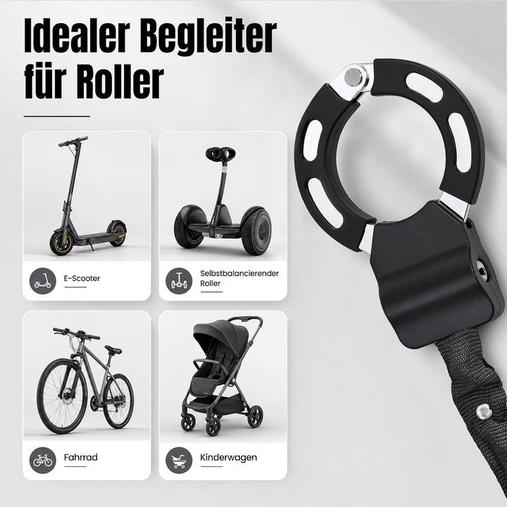 E Scooter Tasche mit Schloss, E Scooter Schloss mit Tasche 2L, 7mm Handschellenschloss für Roller, B