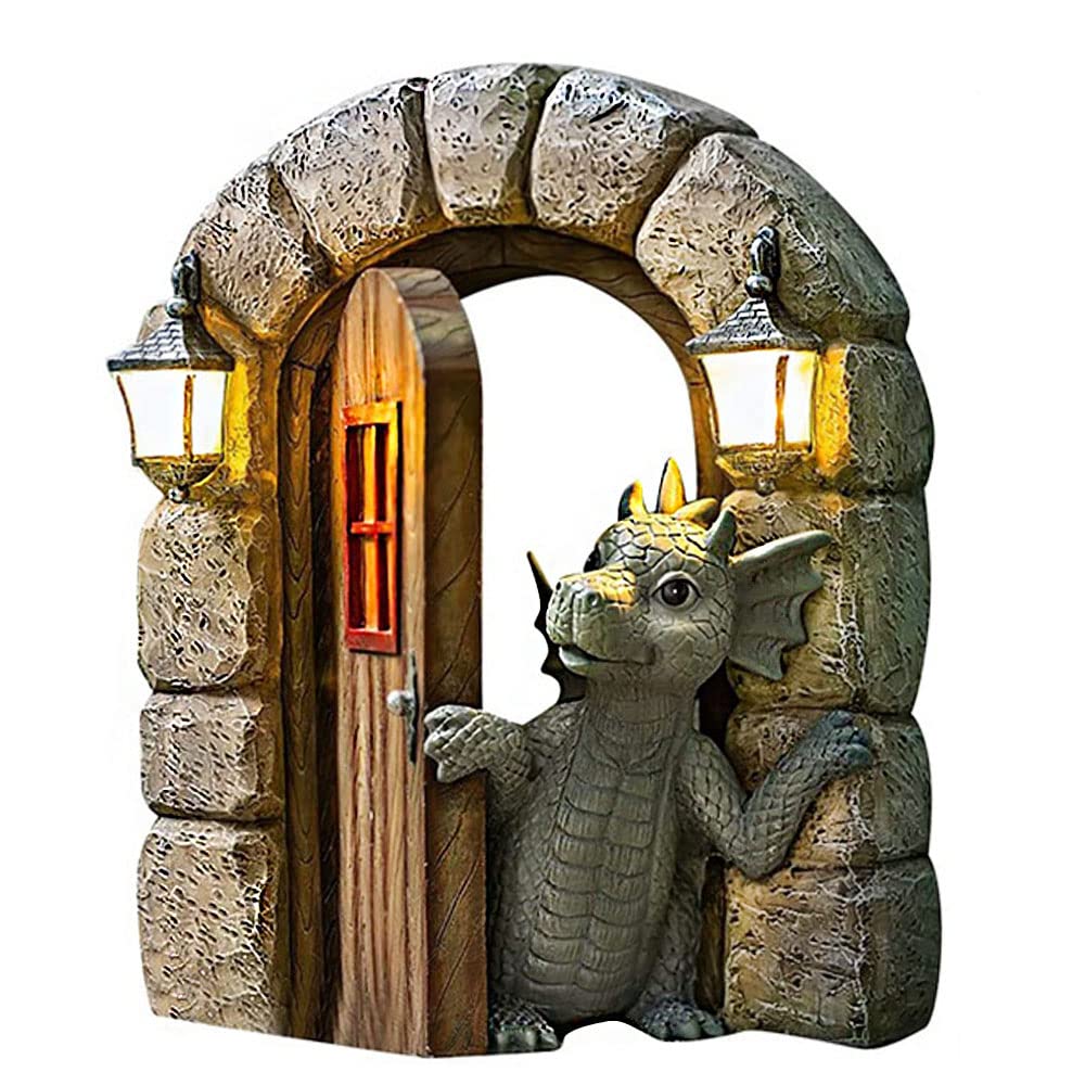 Garten-Drachenfiguren: Drache als niedliche Deko, Polyresin, Offene Tür, Familie, Outdoor-Garten Dek