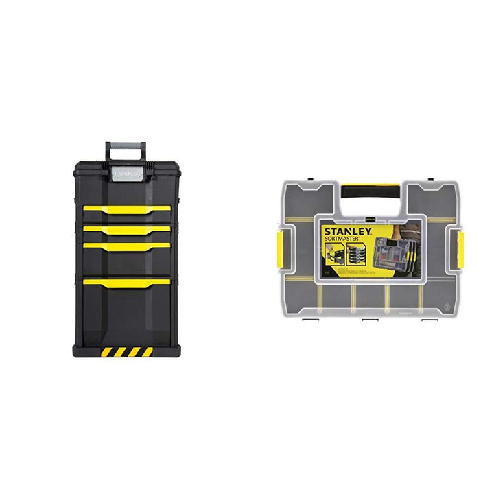 Stanley Rollende Werkstatt aus Metall-Kunststoff 1-79-206 – Werkzeugwagen leer mit 3 modularen Einhe