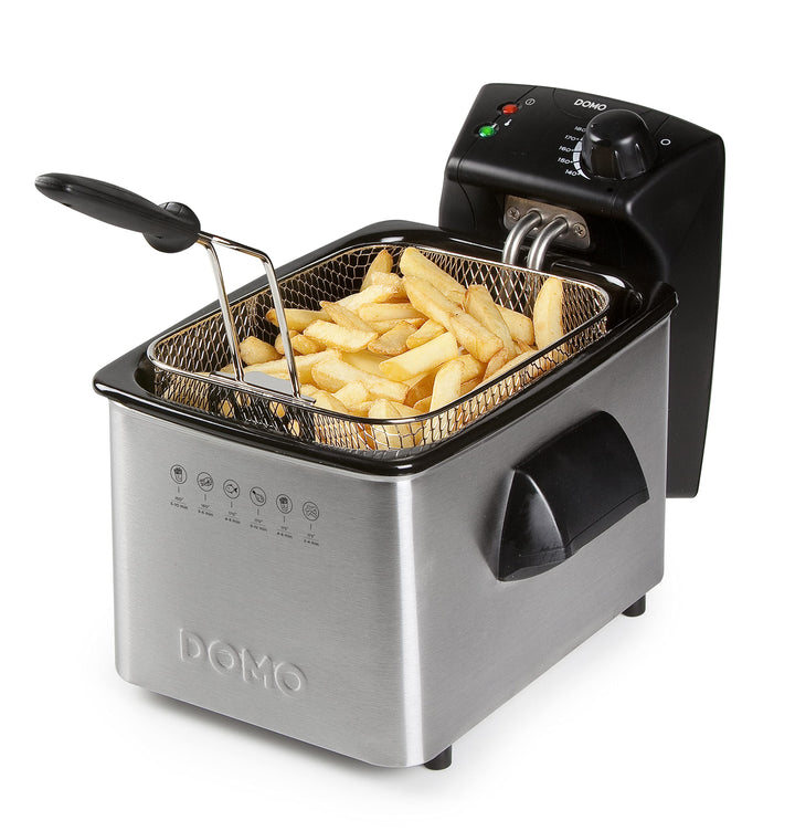 Elektrische Edelstahl Fritteuse, 3Liter Inhalt, starke 2000Watt Leistung, silber DOMO DO464FR