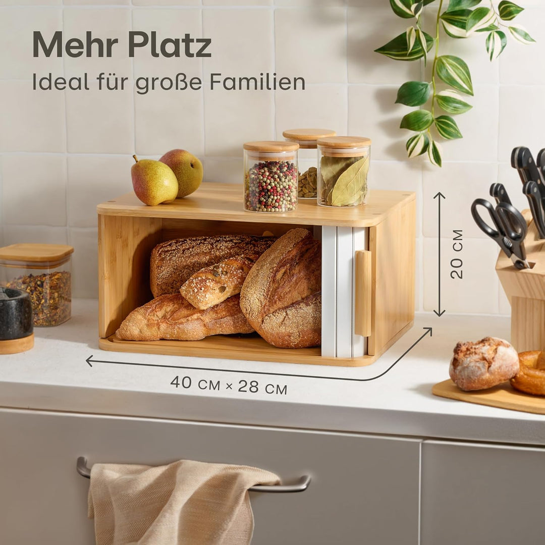Praknu Brotkasten Gross aus FSC® Holz mit Schiebetür - Brotaufbewahrung 40x28cm - Platzsparend und s