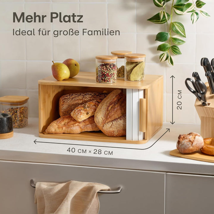 Praknu Brotkasten Gross aus FSC® Holz mit Schiebetür - Brotaufbewahrung 40x28cm - Platzsparend und s