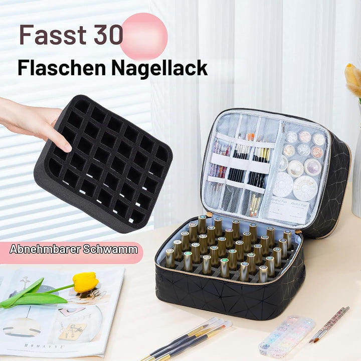 Uross Nagellack Organizer für 30 Nagellackflaschen und 1 LED-Nagellampe, Nagellack Aufbewahrung Tasc