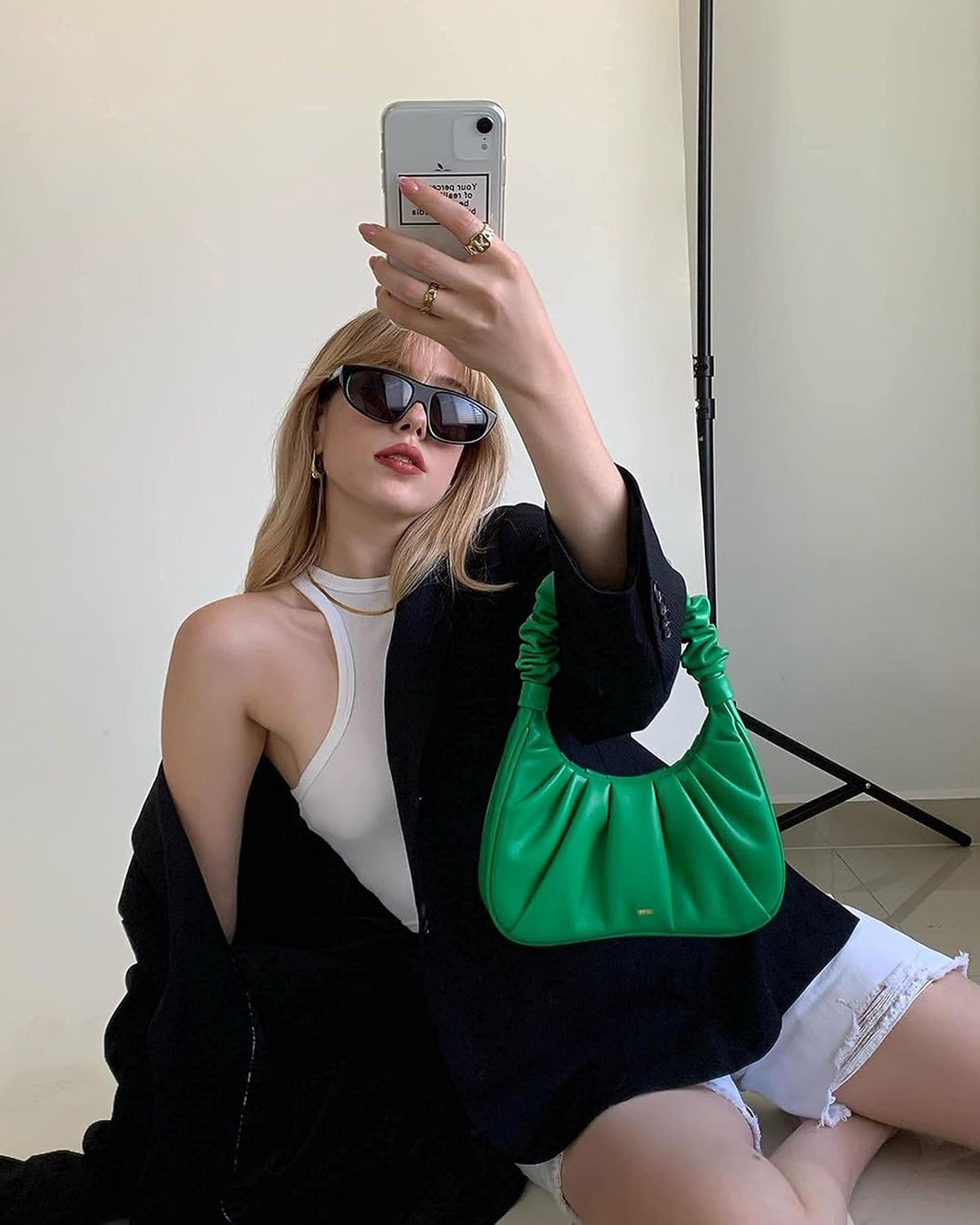 JW PEI Gabbi Damen Handtasche mit gerüschtem Hobo Grasgrün, Grasgrün