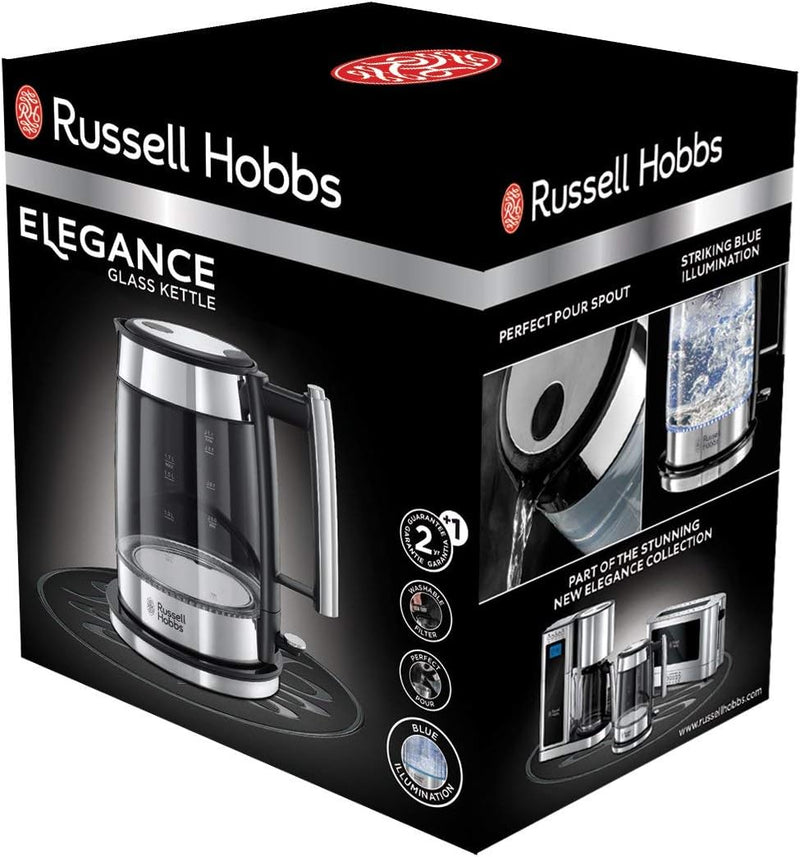 Russell Hobbs Wasserkocher, Glas Elegance, 1.7l, 200W & Russell Hobbs Toaster Luna grau, 2 extra bre