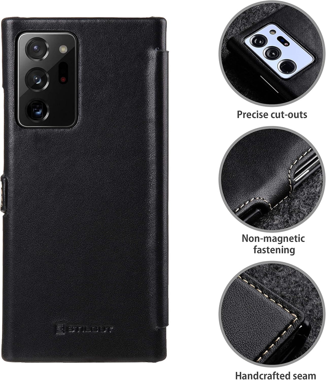 STILGUT Book Case kompatibel mit Samsung Galaxy Note 20 Ultra Hülle aus Leder mit Clip-Verschluss, L