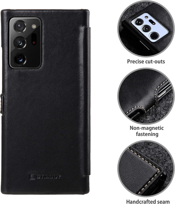 STILGUT Book Case kompatibel mit Samsung Galaxy Note 20 Ultra Hülle aus Leder mit Clip-Verschluss, L