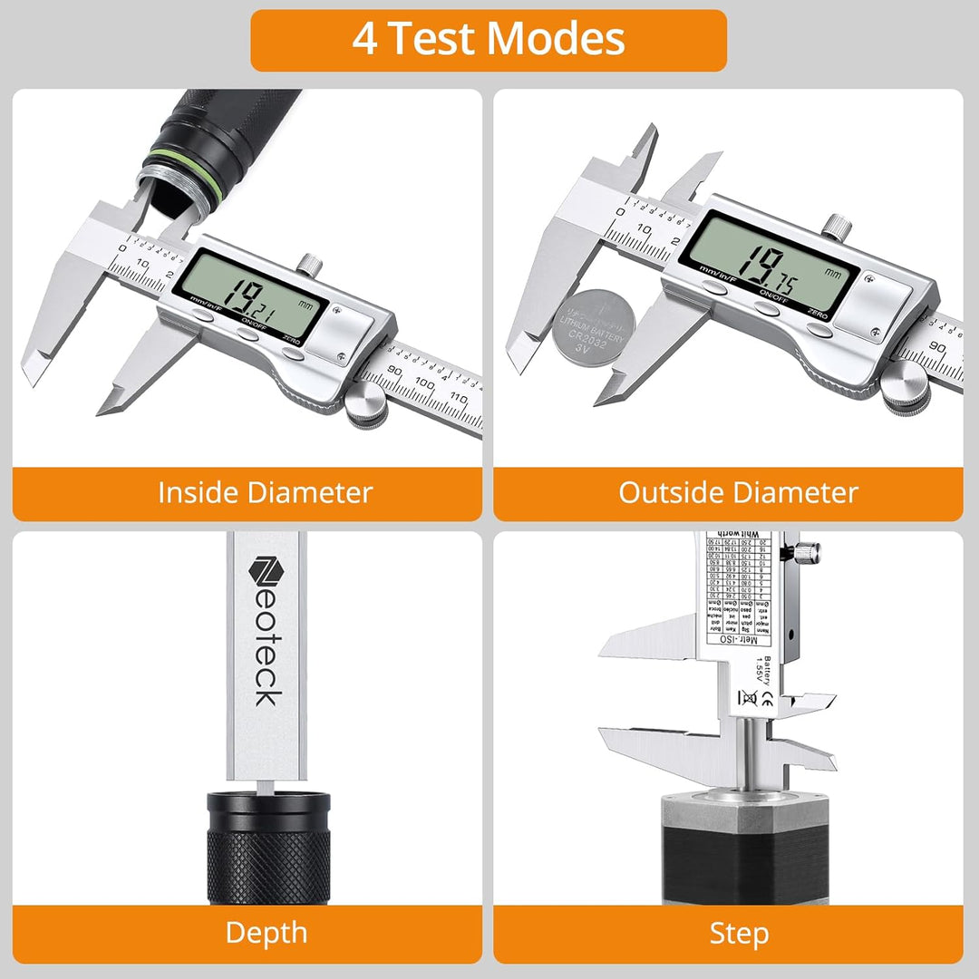 Neoteck Digital Messschieber 200 mm mit Fühlerlehre, LCD Display, Zoll/Metrik/Bruch, Messschieber El