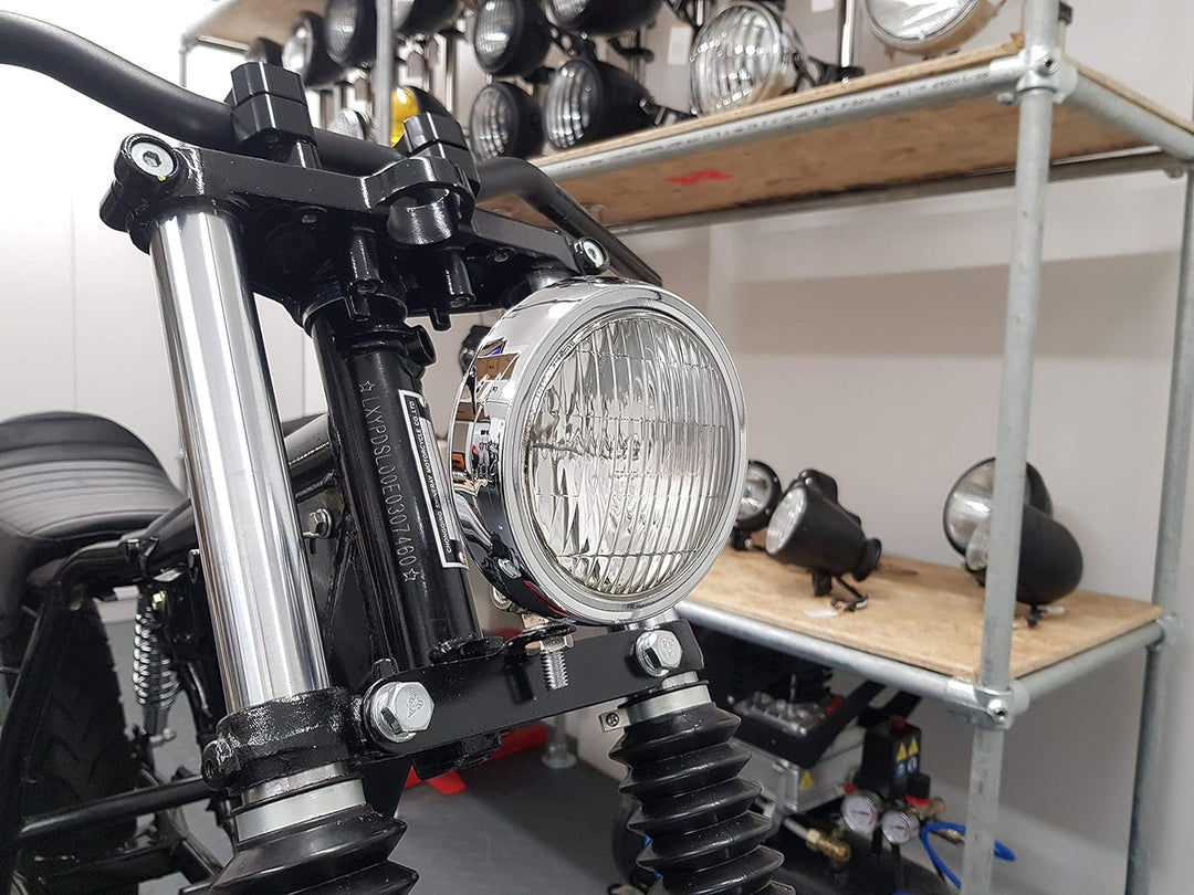 5" Frontscheinwerfer Motorrad - Schale - 12V 55W in Chrom für Projekt Massgefertigt Fahrrad