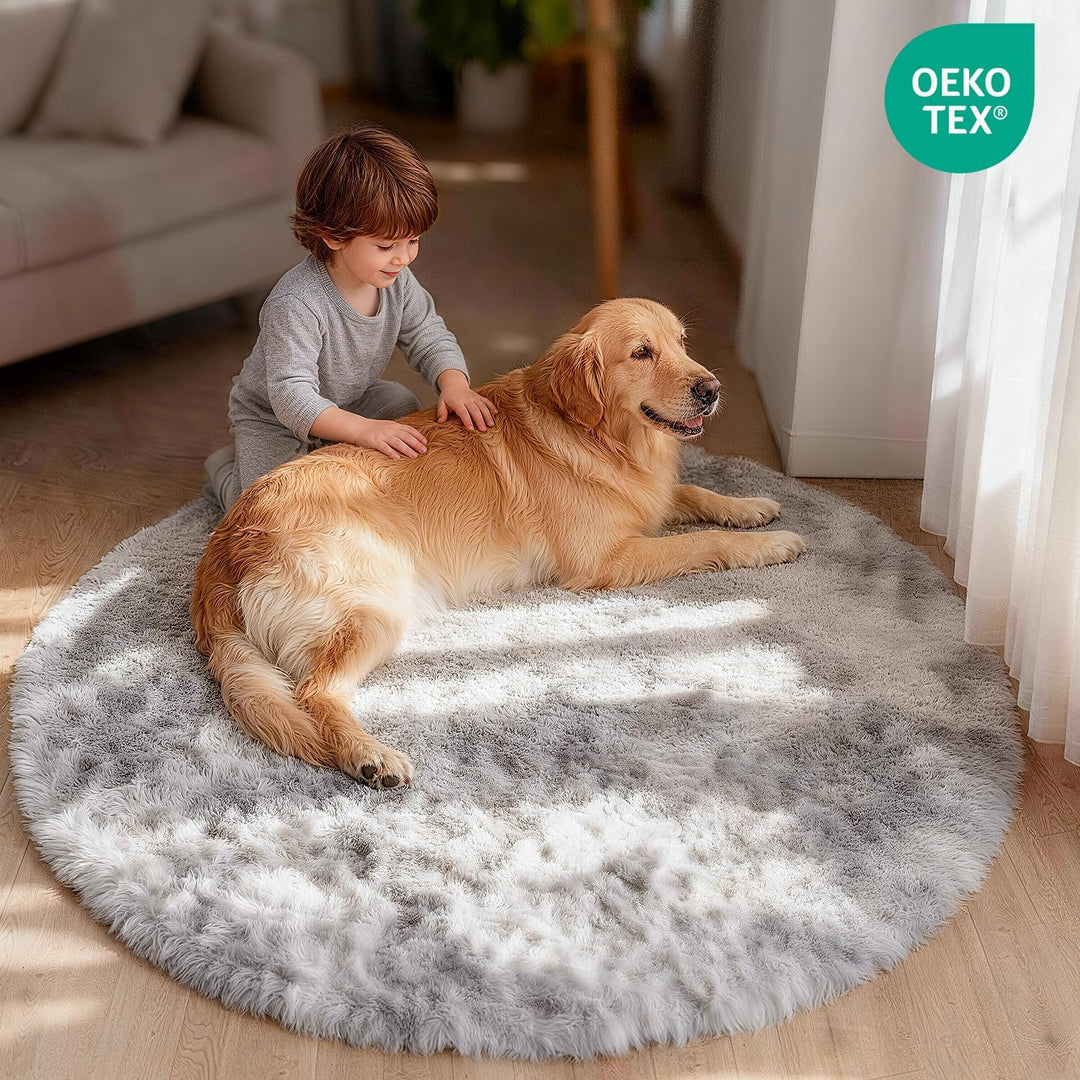 MARATIP Plüsch Teppich Rund,Flauschiger Teppich Rund, modernes Wohnzimmer, Kinder Mädchen,weicher un