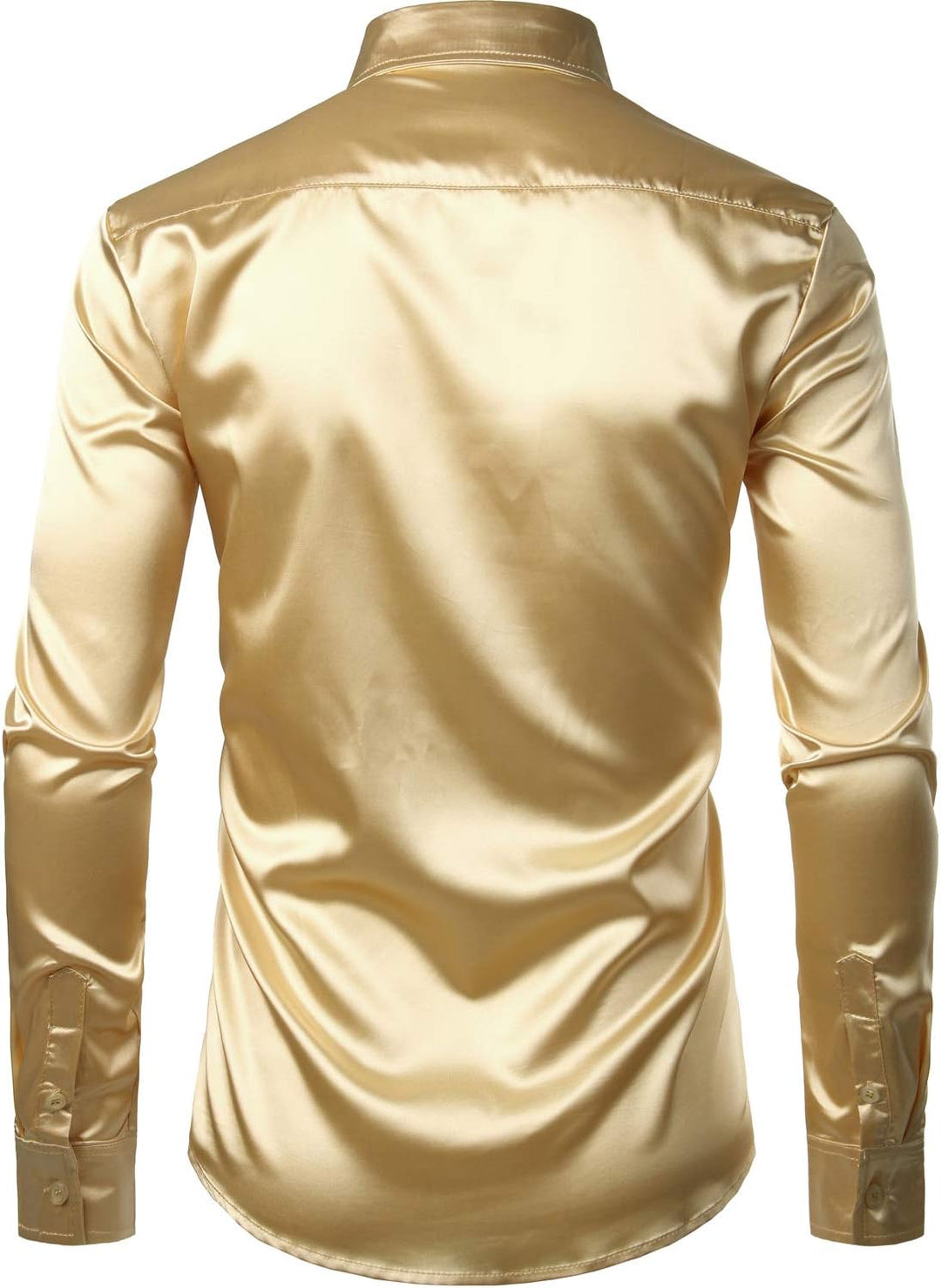 PARKLEES Herren Glänzend Slim Fit Satin Langarmhemd Frezeit Business Hemd für Party Nachtclub XL Cha