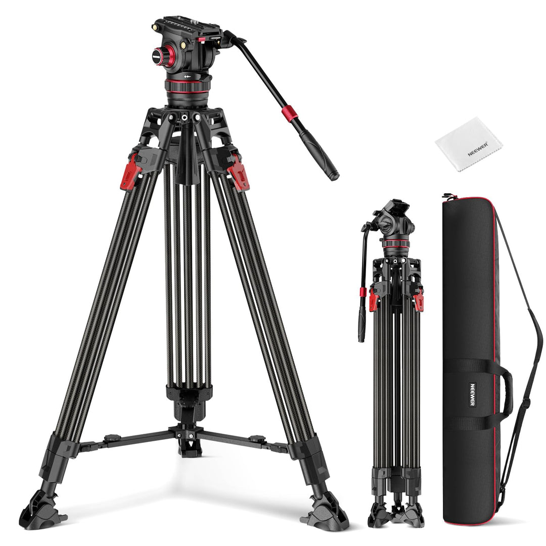 NEEWER 78" Kamera Videostativ aus Carbonfaser mit dämpfendem, Fluidkopf, One Step Schnellverschluss,