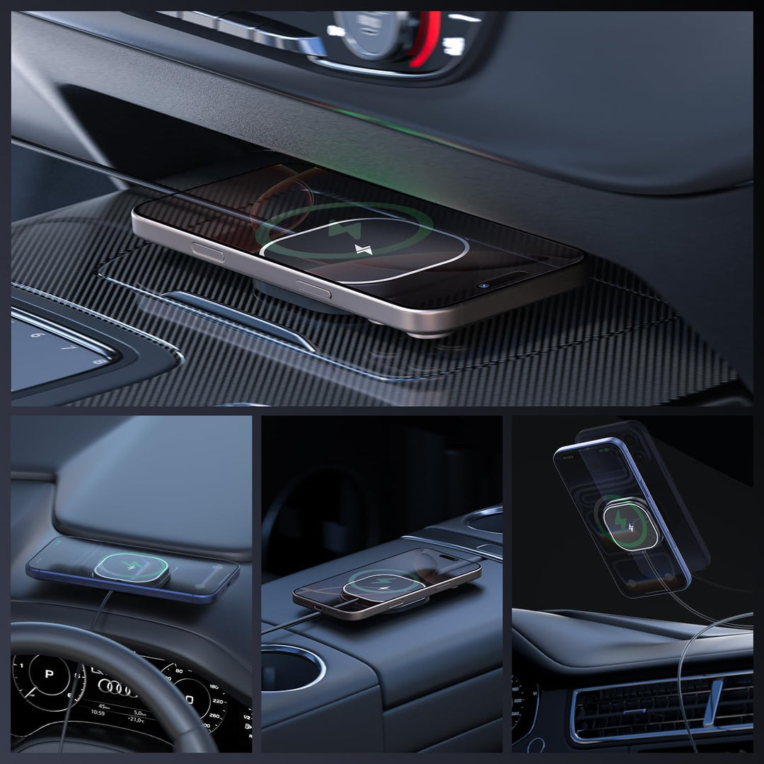 25W Magnetisches Wireless Autoladegerät, Polmxs für MagSafe Ladegerät Auto mit Nano-Saugfuss, Indukt
