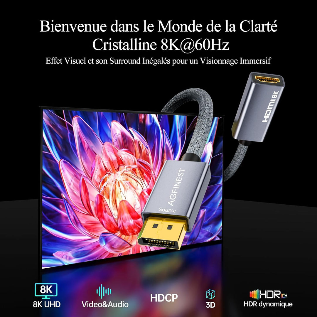 DisplayPort Adapter 1.4 auf HDMI 2.1 Unidirektional - 8 K @ 60 Hz 4 K @ 240 Hz, Quelle DP auf HDMI D