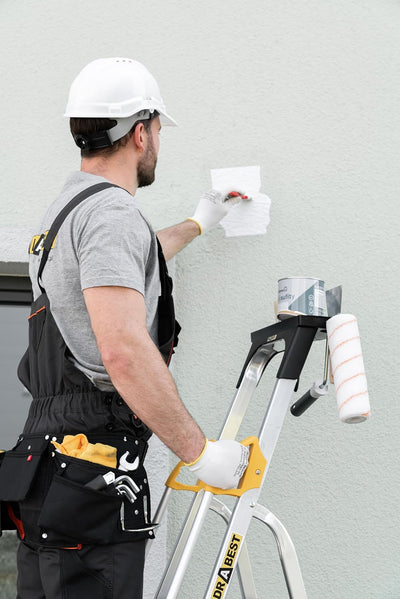 DRABEST Leiter PRO Serie Leiter Klappbar mit Sicherheits Handläufen Alu Klaptritt 5 Stufen Trittleit
