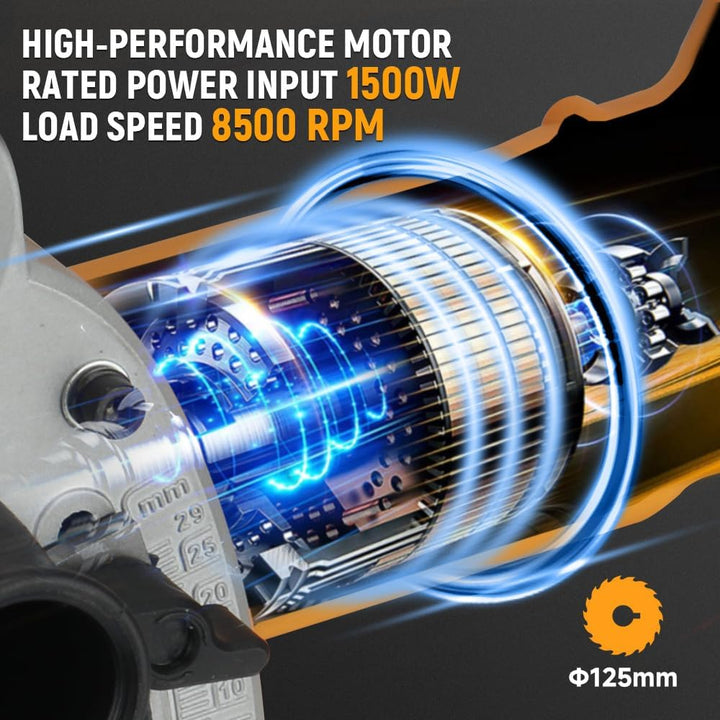 Hoteche 125mm 1500W Grabenfräse | Kupferdrahtmotor, Weichstart, 8500RPM, Mit 2 Diamant - Scheiben, i