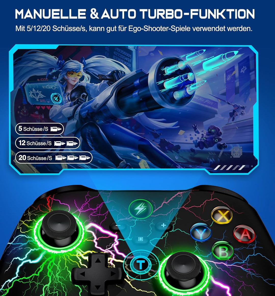 HASACOOL Switch Controller, Switch Pro Controller mit 2 Back Button Macro Programmierbar/Blinkende L