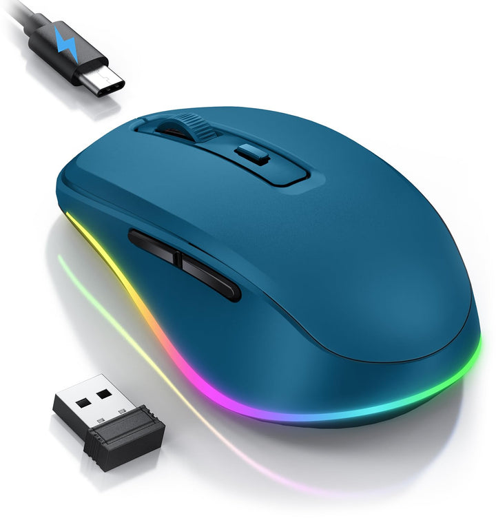 seenda Maus Kabellos LED, Wiederaufladbare Kabellose Maus mit Jiggler, Leise 2.4G USB Funkmaus für L