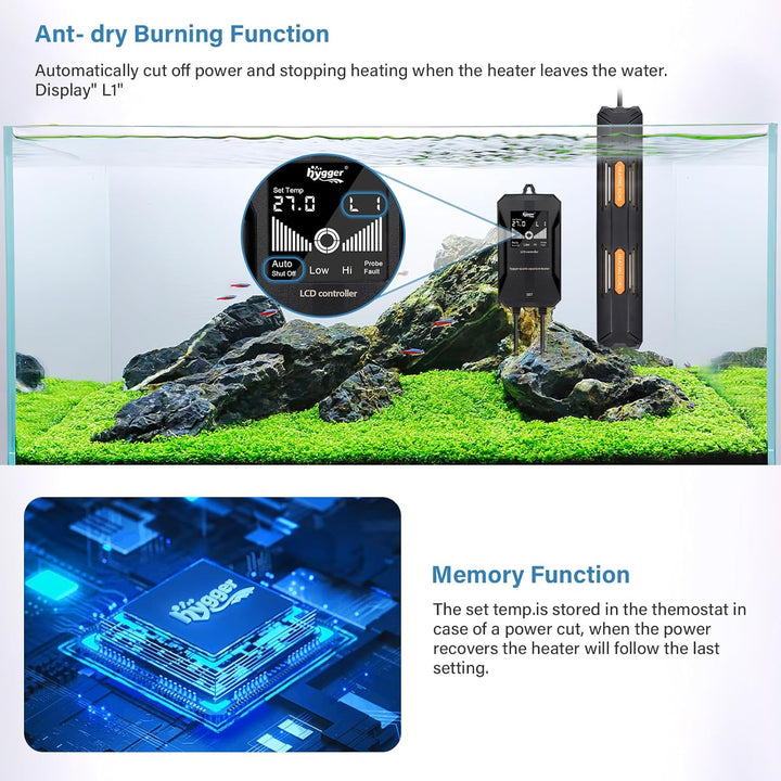 hygger Aquarium Heizung, 100W Temperatur Einstellbare Heizung für Aquarien, Aquarium Heizstab mit Ex