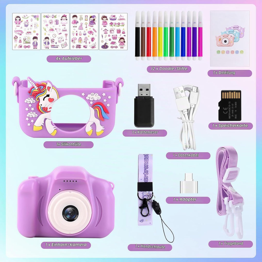 Kinder Kamera, 1080P 2,0-Zoll-Bildschirm Fotoapparat Kinder, 32GB SD-Karte USB Wiederaufladbare Self