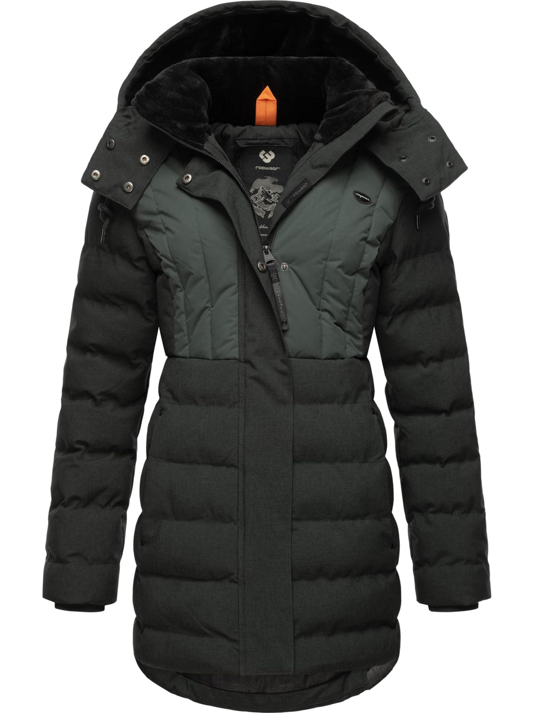 Ragwear Damen Wintermantel Warmer wasserdichter Steppmantel lang mit Kapuze Ashanta Block XS-6XL XXL