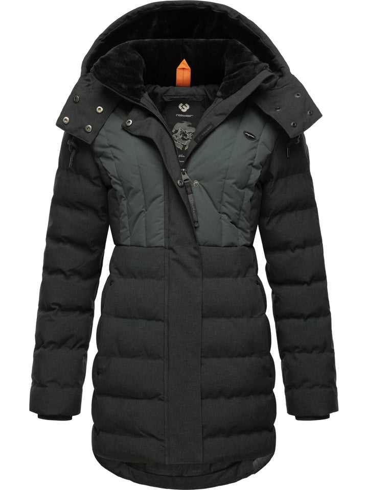 Ragwear Damen Wintermantel Warmer wasserdichter Steppmantel lang mit Kapuze Ashanta Block XS-6XL XXL