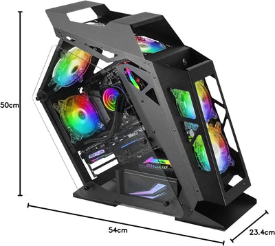 MarsGaming MC61 Schwarz, PC-Gehäuse Gaming Kompaktes Micro-ATX, 4 x 12cm Lüfter, ARGB Chroma, Dual T