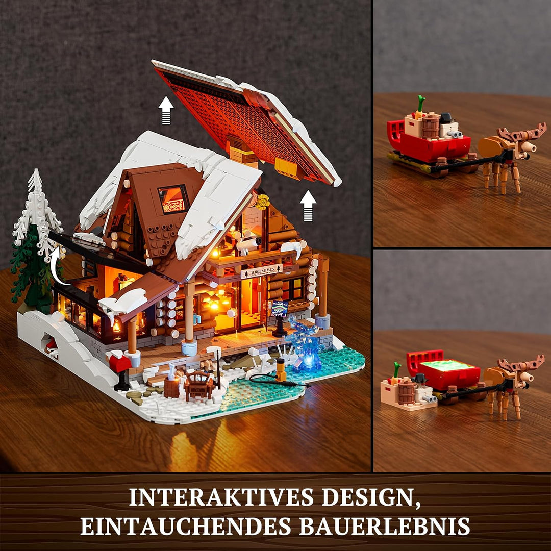 Lumibricks Aurora Cabin mit LED– 2425 Teile Holzhaus Bausatz mit Nordlicht-Projektion, Innovatives A