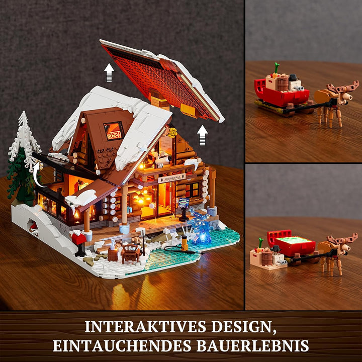 Lumibricks Aurora Cabin mit LED– 2425 Teile Holzhaus Bausatz mit Nordlicht-Projektion, Innovatives A