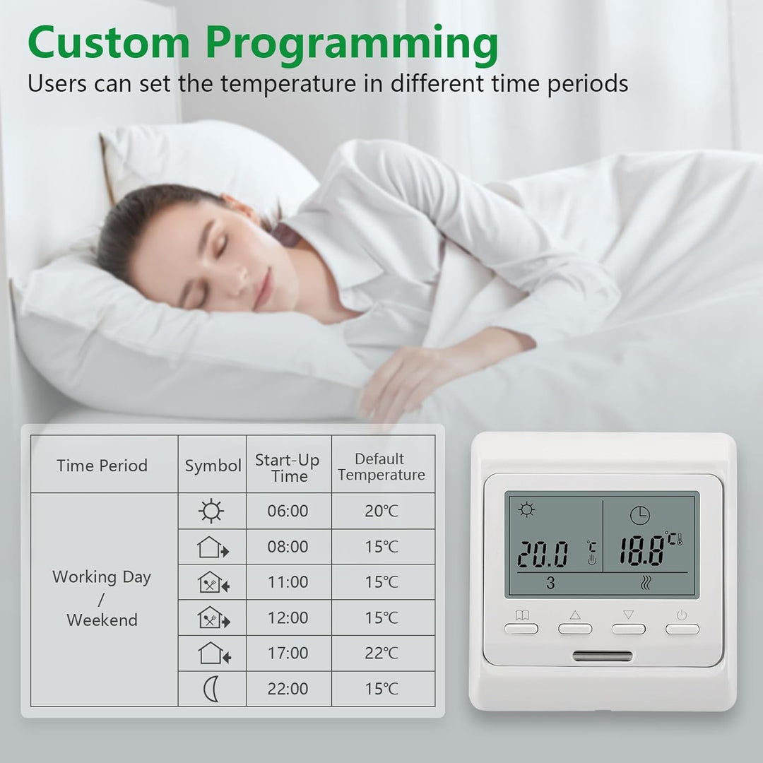 Wengart Innenthermostat WG806,AC230V Wochenprogrammierung,6 Zeiträume,Ausgang 3A,LCD-Digitalanzeige,